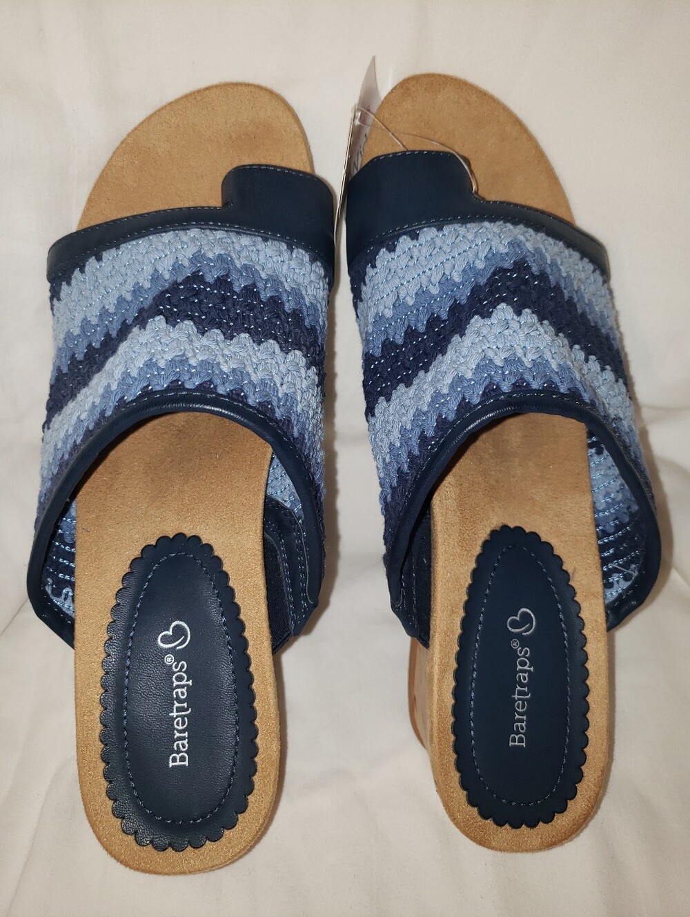BareTraps Navy and Light Blue Wedge Slide Sandals